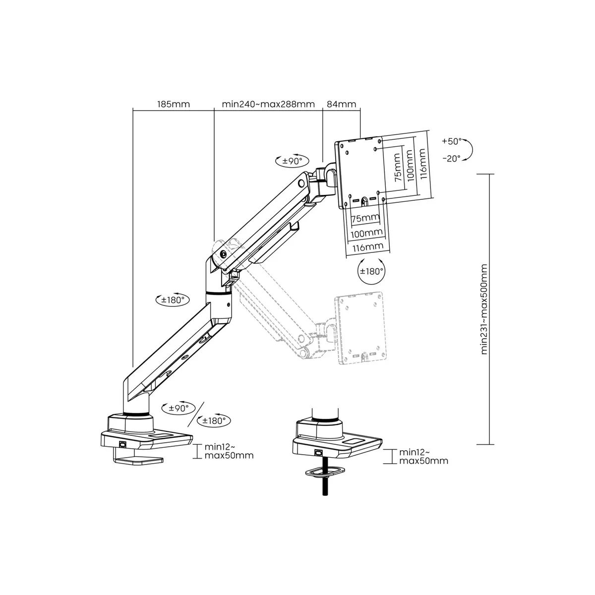 Monitor Desk Mount Bracket Equip 17"-49" Heavy-Duty Photo 6