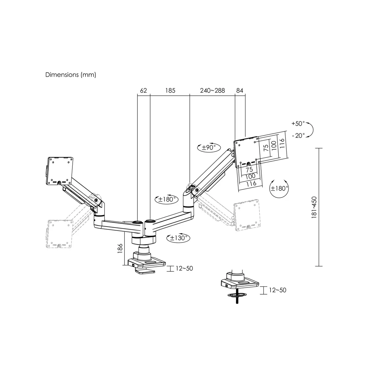 Divu monitoru galda stiprinājums Equip 17"-35" Heavy-Duty Photo 5