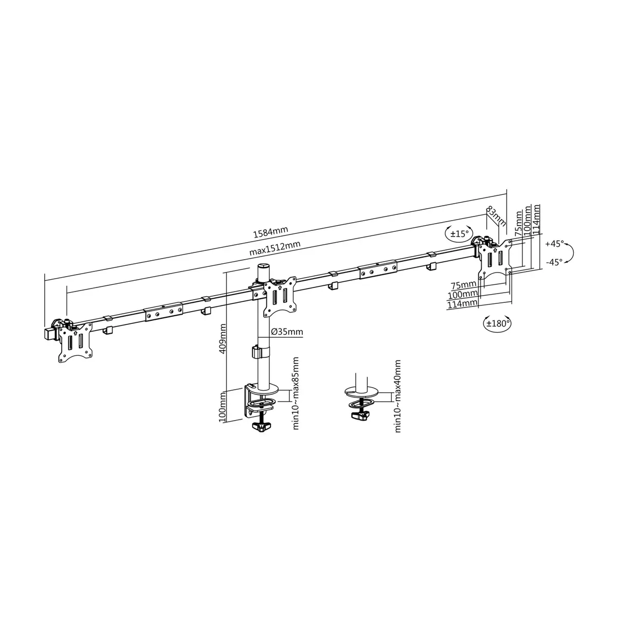 Triple Monitor Desk Mount Equip 17"-32" Photo 7
