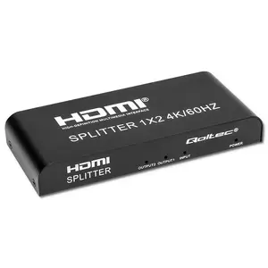 HDMI splitter QOLTEC 51797 — 2 outputs, 4K (3840×2160) 60Hz, HDCP 2.2, 600MHz