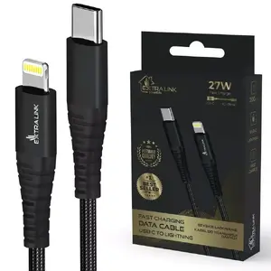 Кабель USB-C — Lightning Extralink CABESL03, 27W, 200 см, оплётка, чёрный