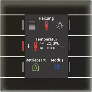 Glass touch KNX switch MDT BE-GT2TS.02S with color display and built-in temperature sensor