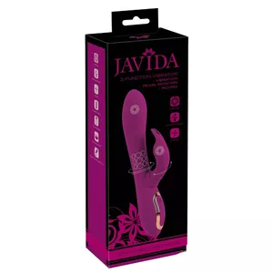 Javida Silicone 3‑Function Vibrator Purple — 23 cm total, 13 cm insertion, Ø max 3.8 cm, waterproof, rechargeable