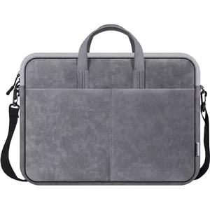 Toploader bag DEFENDER Solid for 15.6" laptops, polyurethane, grey, carry handle, removable shoulder strap