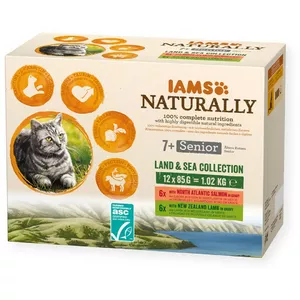 IAMS Naturally Senior Land &amp; Sea Collection - mitrā kaķu barība - 12 x 85g