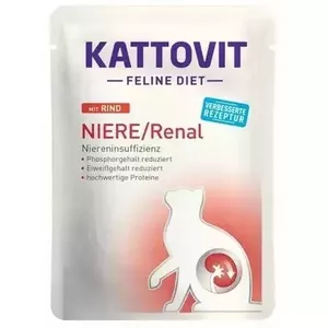 Влажный корм для кошек KATTOVIT Feline Diet Niere/Renal Beef 85 г — ветеринарная почечная диета для взрослых, 80% влажности, 6% белка
