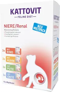 Влажный корм для кошек KATTOVIT Niere/Renal 85 г — 12 x 85 г, птица (говядина, курица, утка, индейка) для взрослых кошек при почечной недостаточности