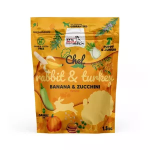 Dry dog food SYTA MICHA Chef rabbit with turkey junior 1.5 kg — kibble for puppies, 28% protein, 14% fat