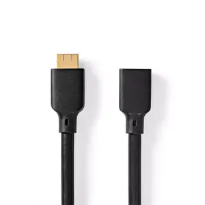 HDMI kabelis Nedis CVGB35090BK20 2 m, HDMI Type A male–female, 48 Gbit/s, zelta pārklājuma kontakti, melns