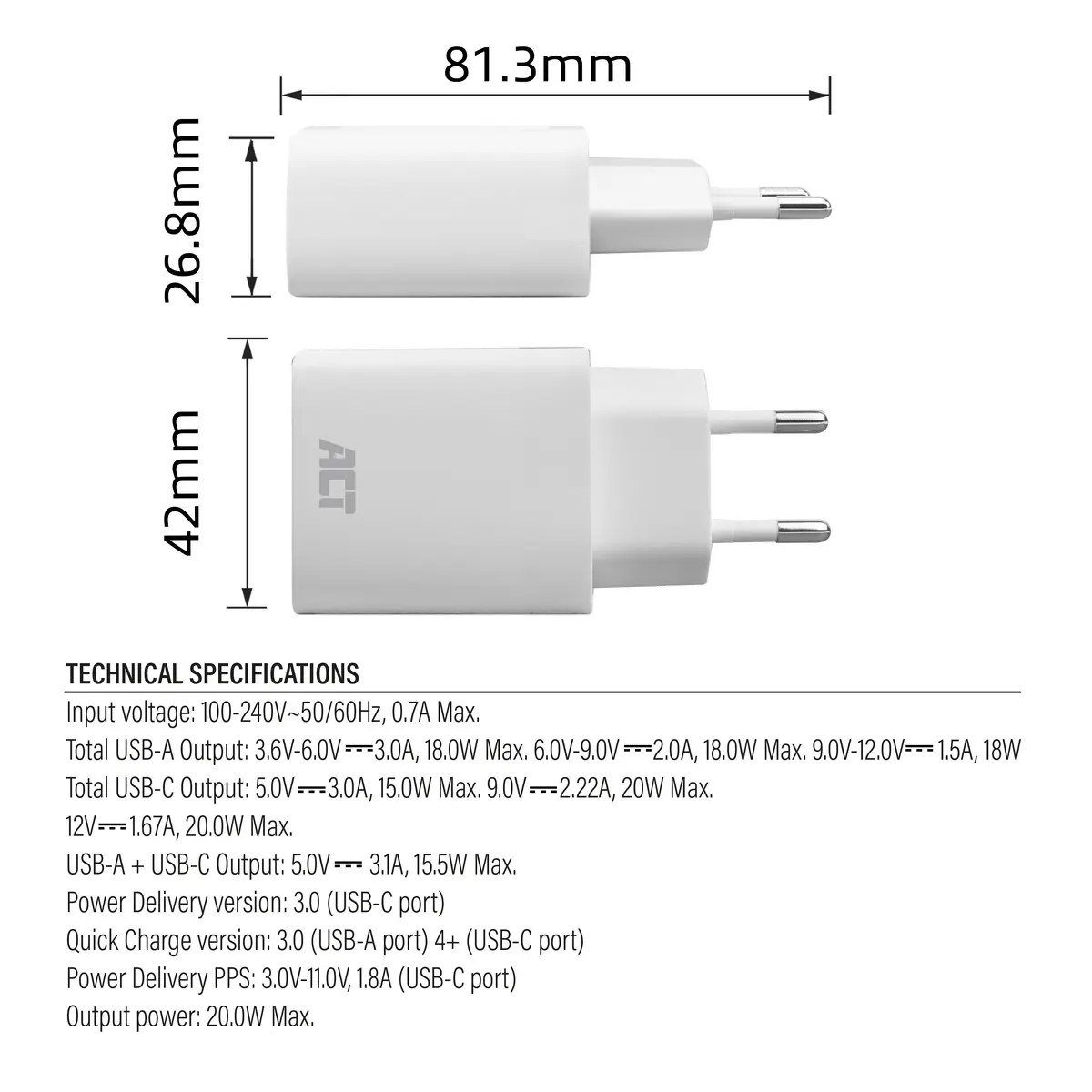 ACT AC2122 USB-C & USB-A Charger 20W Photo 6