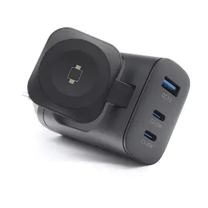 RealPower 450476 Iekštelpu AC lādētājs Power bank, viedpulksteņiem, planšetēm — 100–240V, 2× USB‑C, bezvadu ātrā uzlāde, melns