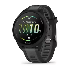Viedpulkstenis GARMIN Forerunner 165 Music — 43 mm polimēra korpuss, AMOLED 1.2", GPS/GLONASS/Galileo, 4 GB, 5 ATM, silikona siksniņa