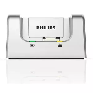 Docking station Philips ACC8120 for mobile dictation devices — compatible with DPM6000/DPM7000/DPM8000/LFH2210, Silver, 80×77×45 mm