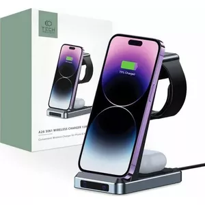 Беспроводное зарядное устройство Tech-Protect QI15W-A26 3в1 Черное – 15W Qi, подставка для зарядки 3 устройств
