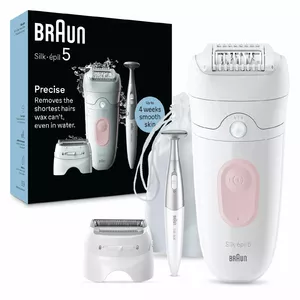 Epilator BRAUN Silk-épil 5 5-230 — 28 tweezers, MicroGrip technology, built‑in Li‑Ion battery, pink/white