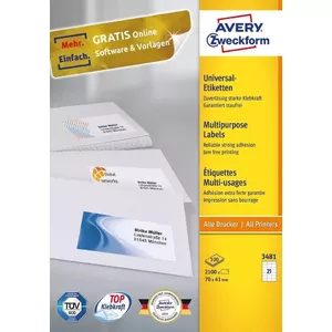 Avery 3481 Self-Adhesive Label Rectangle Permanent White 2100 pcs