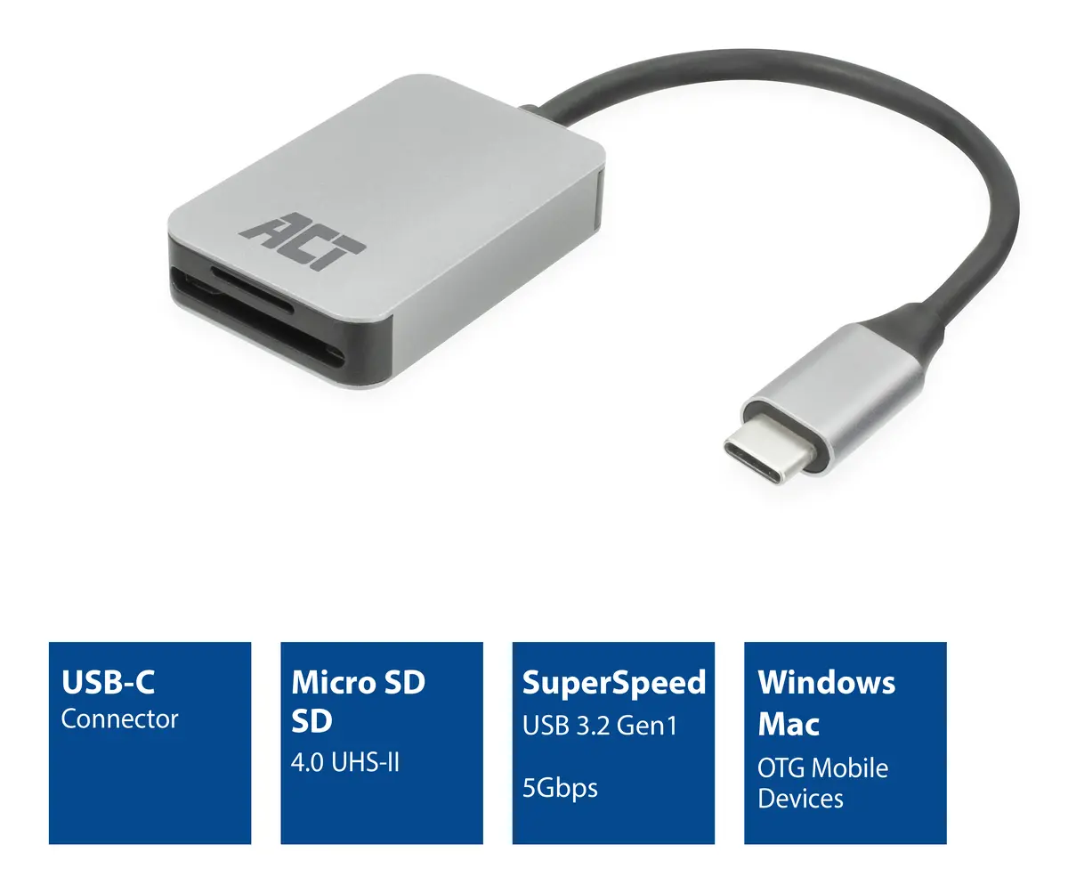 ACT AC7056 USB-C Karšu Lasītājs SD un MicroSD Photo 4