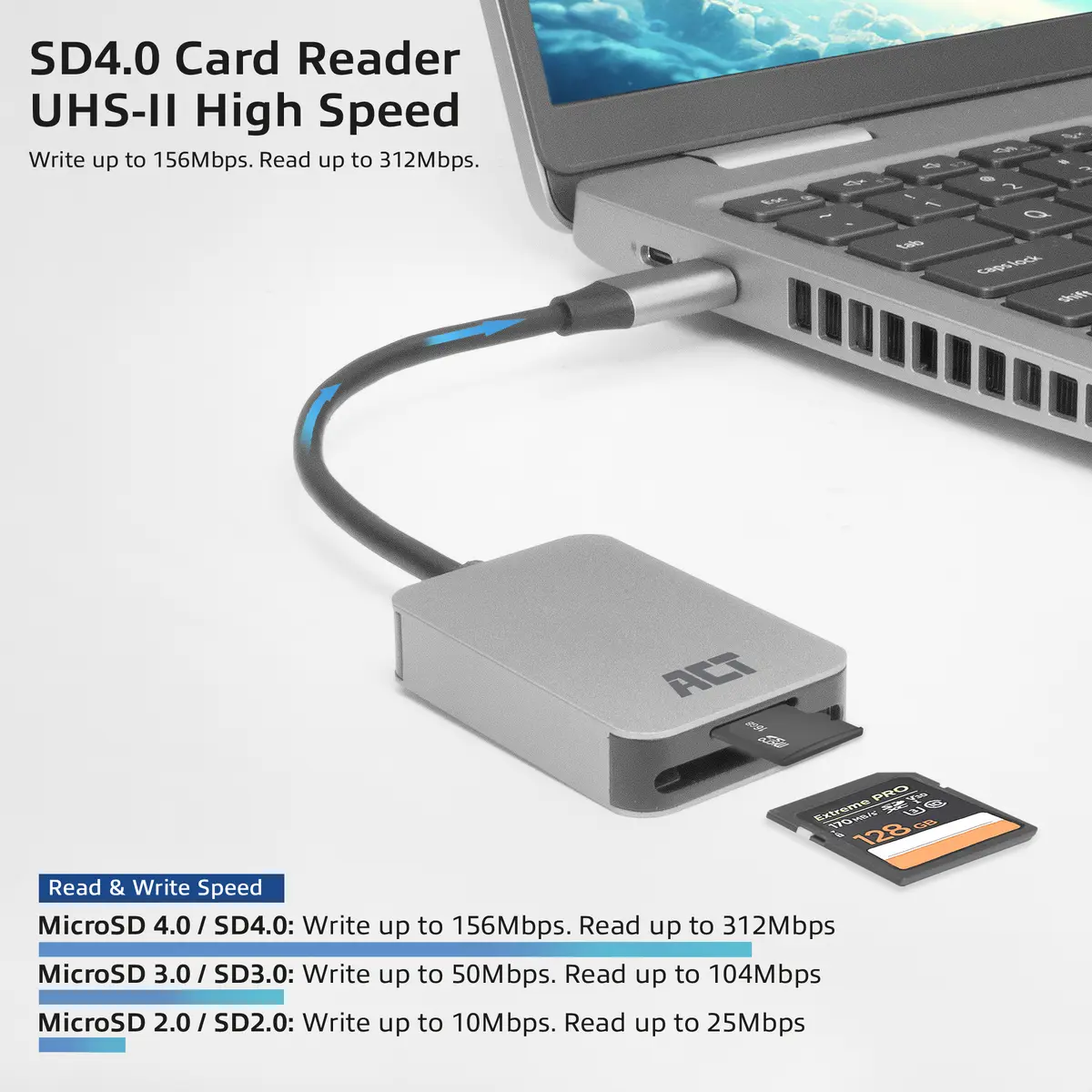 ACT AC7056 USB-C Karšu Lasītājs SD un MicroSD Photo 5