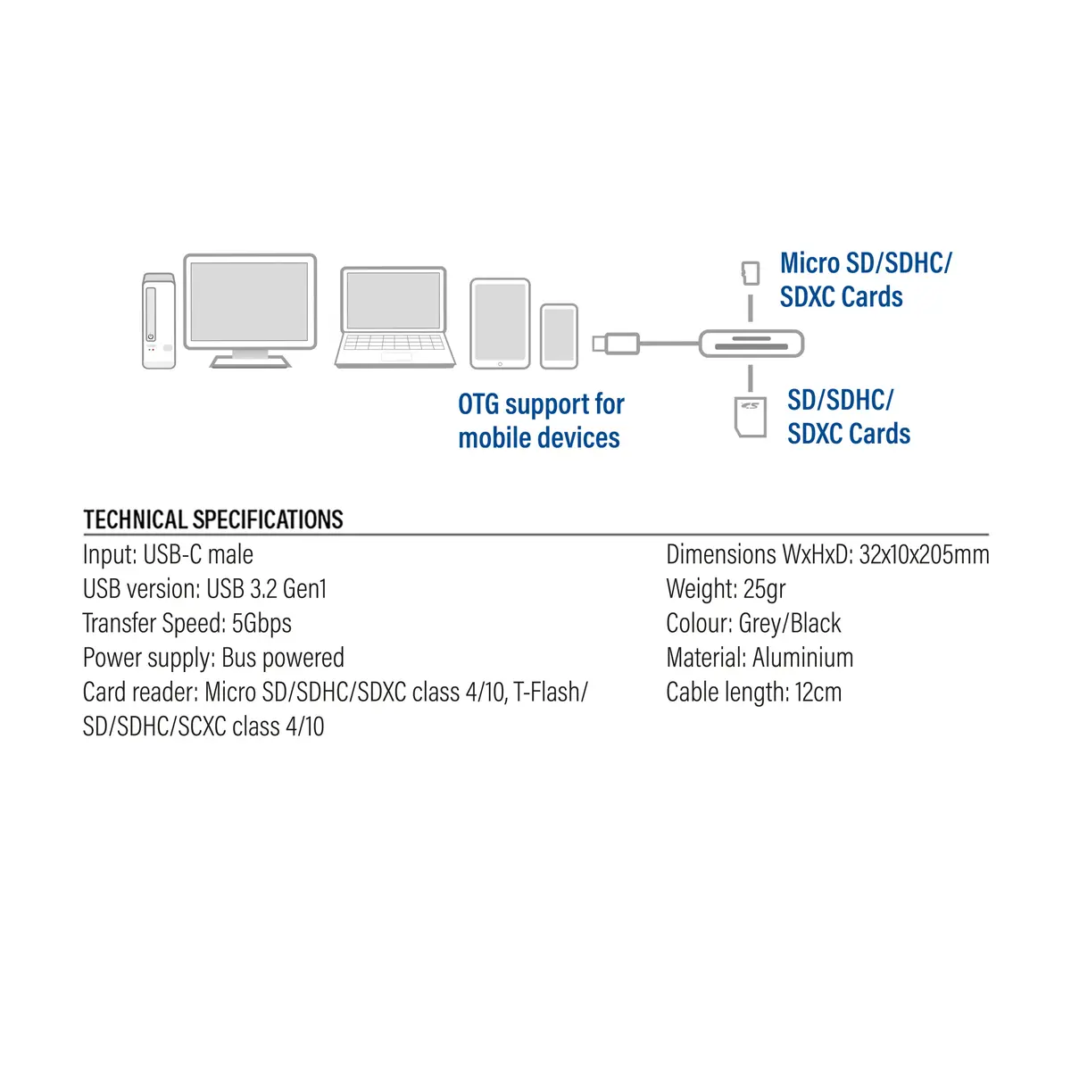 ACT AC7056 USB-C Karšu Lasītājs SD un MicroSD Photo 9