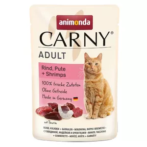 Влажный корм для кошек Animonda Carny Adult Говядина, Индейка и Креветки 85 г — беззерновой пауч