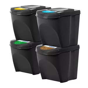 Trash sorting bins NOVEEN GSB254 — 4 compartments, 25L each, hinged lids, compact 29×39×34 cm