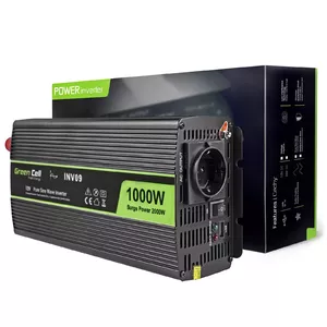Преобразователь напряжения Green Cell INV09 1000 Вт 12 В→230 В DC-AC, розетка Type C, чёрный