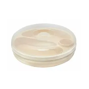 Heat-retaining Plate with Lid SUNDO 22000 — round plate with reservoir, microwave- and dishwasher-safe