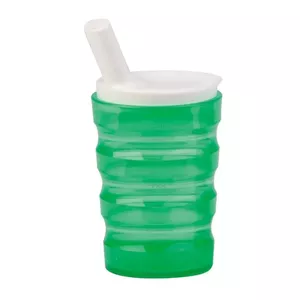 Mug SUNDO 21012 — 200 ml polypropylene mug with lid, microwave- and dishwasher-safe, green, safe design for disabled persons