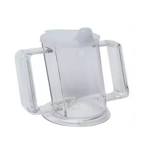 Mug SUNDO 21250 adaptive drinking mug for disabled persons, transparent plastic, 250 ml, 2 handles, lid, dishwasher-safe