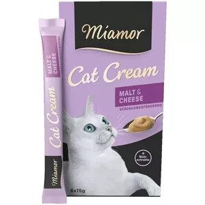 Пастообразное лакомство для кошек Miamor MIAMOR Cat Cream Malt cream + cheese, без сахара, 6 x 15 г