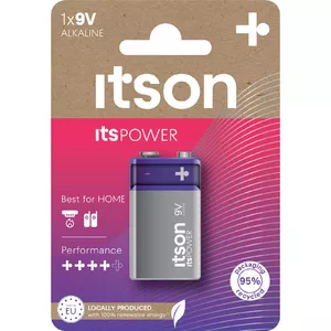 9V sārmainā baterija itson itsPOWER 6LR61IPO/1CP — viena šūna, standarta kapacitāte