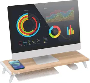 Monitor stand TECHLY ICA-MS-389 natural wood — desktop riser for single monitor
