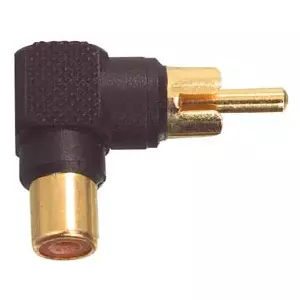RCA adapter GOOBAY AD/RC-M:F/90-B — angled 90°, male RCA to female RCA, black