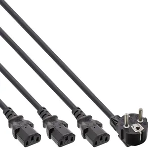Y-power cable 1x CEE 7/7 / 3x 3pin IEC C13 male InLine 16653B black 1.8m