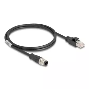 Network Cable DeLOCK M12 Cable D-coded 4 pin male to RJ45 male Cat5e 1 m Black