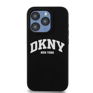 Protective hardcase for Apple iPhone 15 Pro by DKNY — liquid silicone, white with printed logo, MagSafe compatible