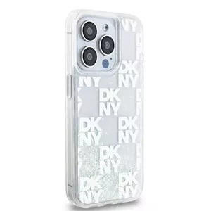 Ciets korpusa maciņš DKNY priekš Apple iPhone 15 Pro 6.1" Liquid Glitter Multilogo balts