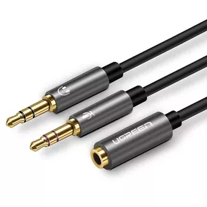 UGREEN 3,5 mm sieviešu audio kabelis ar 2 vīriešu audio kabeļiem (melns)