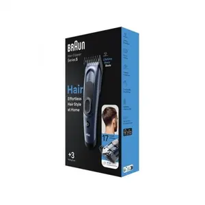 Триммер для волос BRAUN HC5350 — 17 установок длины, встроенный Ni‑MH аккумулятор, 50 мин работы, голубой