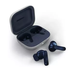 Iekļaujošie bezvadu ausu austiņas Motorola Moto Buds — Bluetooth 5.3, Dolby Atmos, ANC, Transparency, 42 h ar korpusu, USB‑C, Starlight Blue