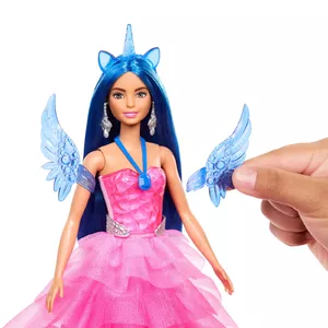 Modes lelle Barbie A Touch of Magic Unicorn Toy 65. gadadiena Zilas Matu Rozā Kleita