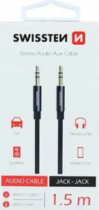 AUX audio kabelis Sourcing Textile Premium 3,5 mm uz 3,5 mm, 1,5 m, melns