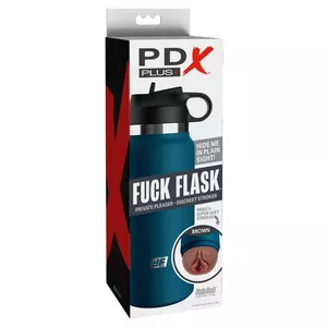 Masturbator Pipedream PDX PLUS Fuck Flask silicone brown — realistic textured sleeve, 23.8 cm length, 17.8 cm insertion depth