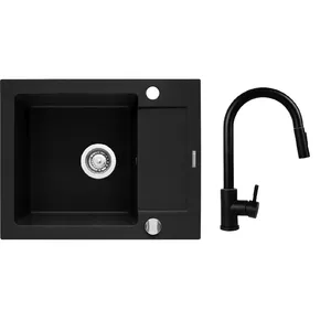 Кухонный комплект PYRAMIS MIDO 62x50 см 1 чаша 1 слив с смесителем IDEA Black Edition