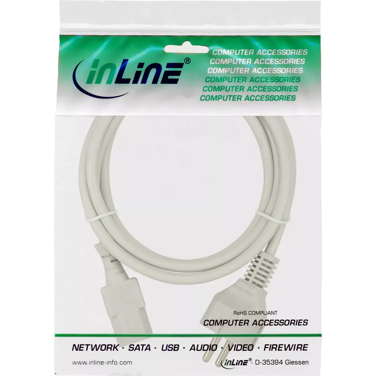 InLine power cable CEE 7/7 straight 3pin IEC C13 male Photo 3