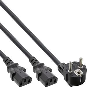 Силовой Y-кабель InLine 1x CEE 7/7 угловой / 2x 3pin IEC C13 штекер, длина 1м