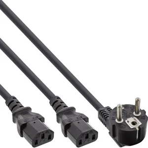 Y-power cable InLine 1x CEE 7/7 angled 2x 3pin IEC C13 male 5m