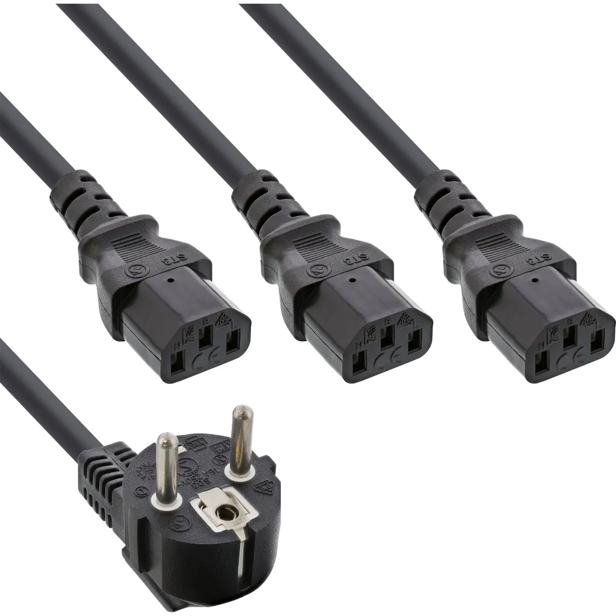 Силовой кабель InLine Y-power 1x CEE 7/7 - 3x IEC C13 1м Photo 3