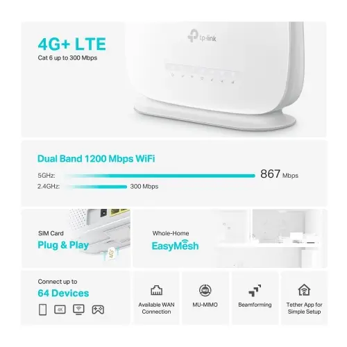 Роутер TP-Link Archer 4G+ Cat6 AC1200 Photo 10
