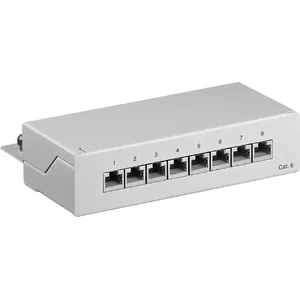 Patch panel GOOBAY CAT 6 Mini/Desktop, 8-port, RJ-45, Cat6, AWG 22/26, grey, wall-mount, 160×44×109 mm